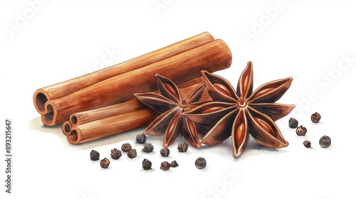 Wallpaper Mural A vibrant watercolor illustration of cinnamon sticks and spices, perfect for adding warmth and flavor to any design. Torontodigital.ca