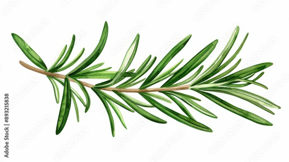 Obraz premium Captivating watercolor illustration of rosemary with delicate flowers and lush leaves, showcasing natures beauty in detail.