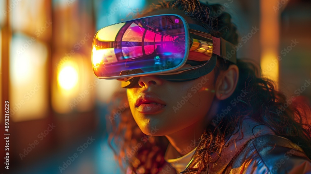 students in a modern classroom wearing a VR glasses students in a modern classroom wearing a VR glasses
