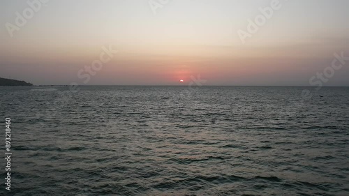 Aerial video above the coastline in the coastal town of Mancora Peru photo