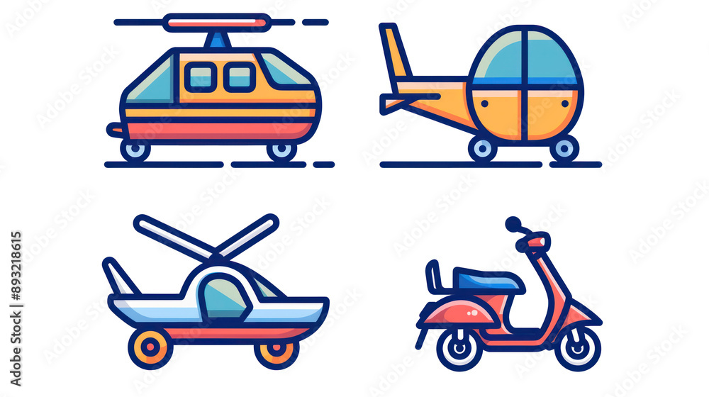 A minimalist vector icon set of transportation A minimalist vector icon set of transportation