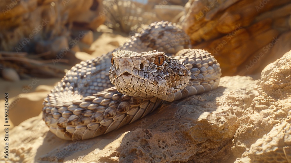 A Close up of a Rattlesnake Laying on Top of a Rock - Generative AI A Close up of a Rattlesnake Laying on Top of a Rock - Generative AI