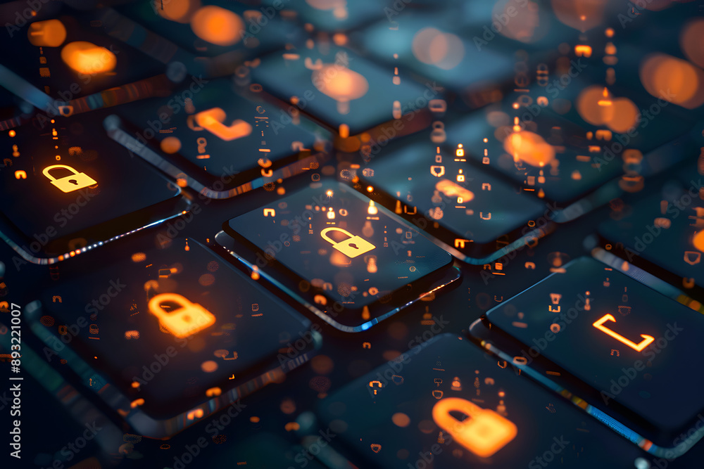 Padlock icons on keyboards as a concept for data privacy and cybersecurity Padlock icons on keyboards as a concept for data privacy and cybersecurity