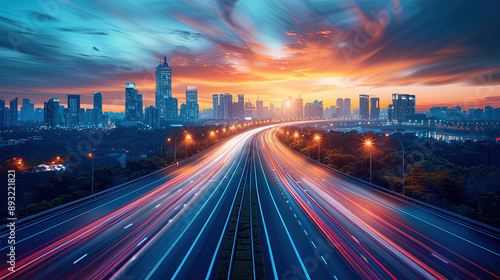 traffic in the city,city skyline at night