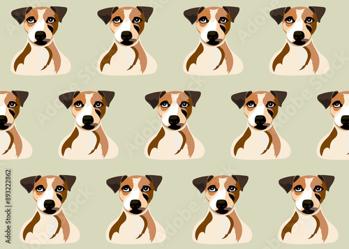 Jack Russell Terrier dog faces pattern over gray background photo