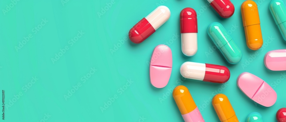 colorful capsules on turquoise background - medical, health, pharmacy, pharmaceutical, medicine, treatment, prescription, drugs, pills, healthcare, wellness, remedy, cure, tablets, supplements, vitami colorful capsules on turquoise background - medical, health, pharmacy, pharmaceutical, medicine, treatment, prescription, drugs, pills, healthcare, wellness, remedy, cure, tablets, supplements, vitami