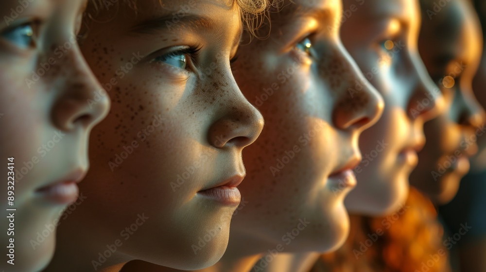 A Row of Children Staring at Something in the Distance - Generative AI A Row of Children Staring at Something in the Distance - Generative AI