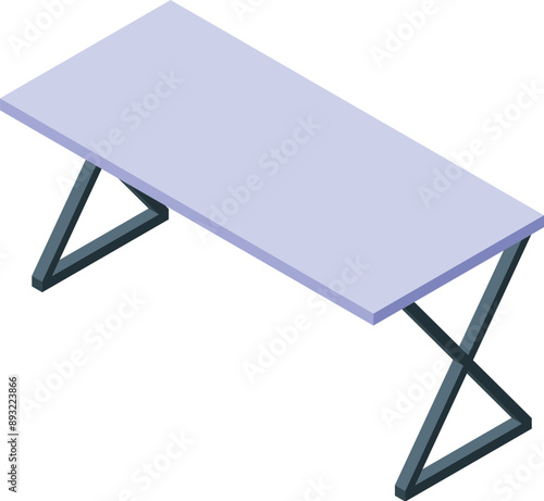 Simple and modern office desk with metal legs is standing on a white background
