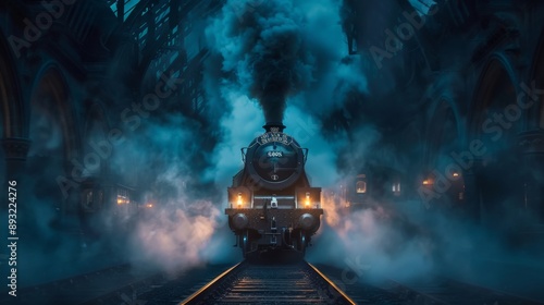 A Steam Locomotive Is Traveling Down the Tracks With Smoke Coming Out of the Chimney - Generative AI