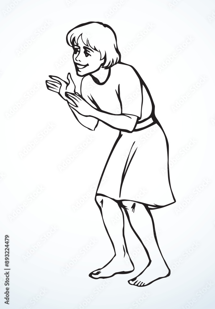 Vector drawing. Young girl playing Vector drawing. Young girl playing