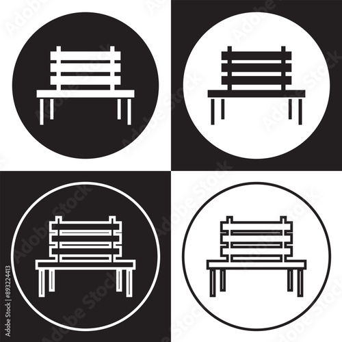 Garden wooden bench icon vector set. Park bench seat line signs.  isolated on white and black background vector illustration. EPS 10