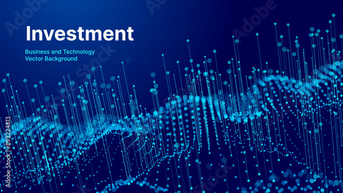 Business Invest Finance Graph Chart of Stock Market Trading Blue Background. Digital Financial Investment Backdrop. Graph Stock Market Lines. Vector Illustration.