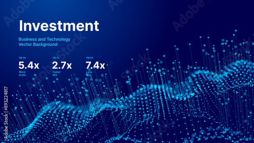 Business Invest Finance Graph Chart of Stock Market Trading Blue Background. Digital Financial Investment Backdrop. Graph Stock Market Lines. Vector Illustration.