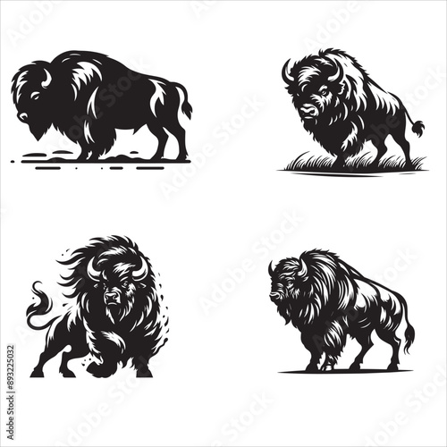 silhouette of  clean vector Powerful Bison on white background 
 