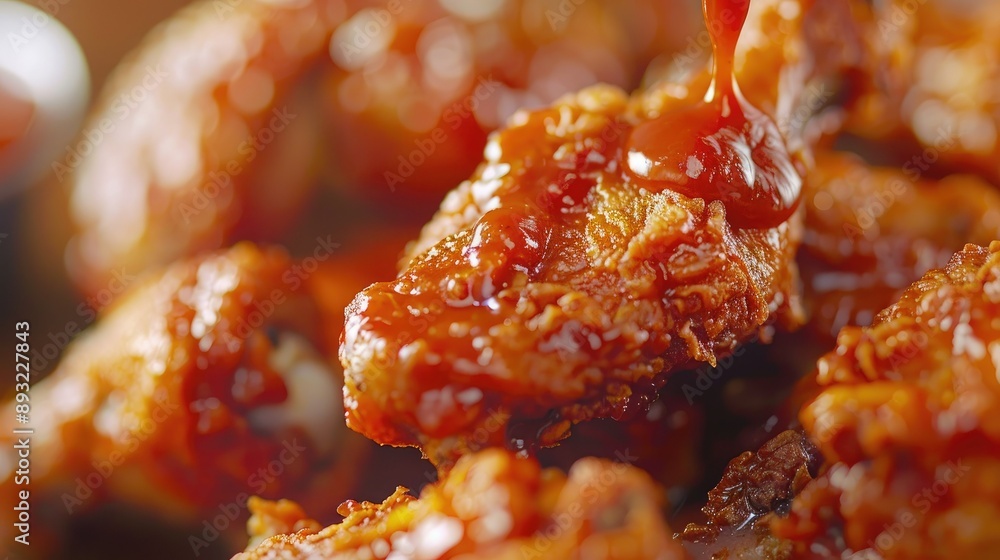 Close-up of crispy chicken wings drizzled with a savory sauce. Close-up of crispy chicken wings drizzled with a savory sauce.