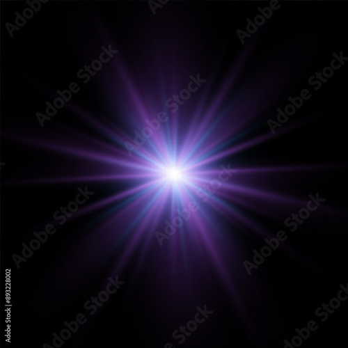 Light effect. Abstract blue flash of light and laser beams with glitter. Isolated on transparent background. Art and web design vector. © A_stock