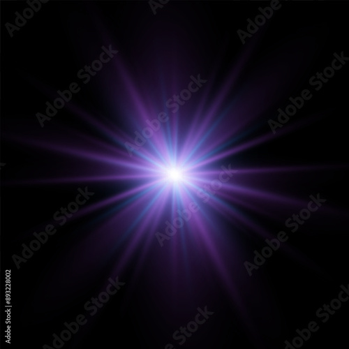 Light effect. Abstract blue flash of light and laser beams with glitter. Isolated on transparent background. Art and web design vector.