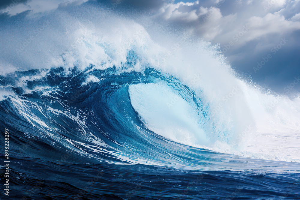 Obraz premium Generative ai on theme of a scary tsunami with huge foamy wave, apocalyptic dramatic background