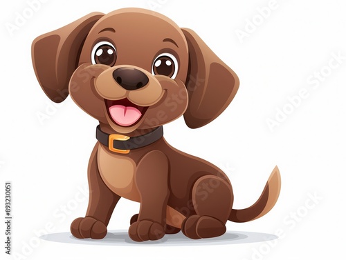 Wallpaper Mural Cute cartoon illustration of a happy brown puppy with big eyes and a collar, sitting and smiling. Torontodigital.ca