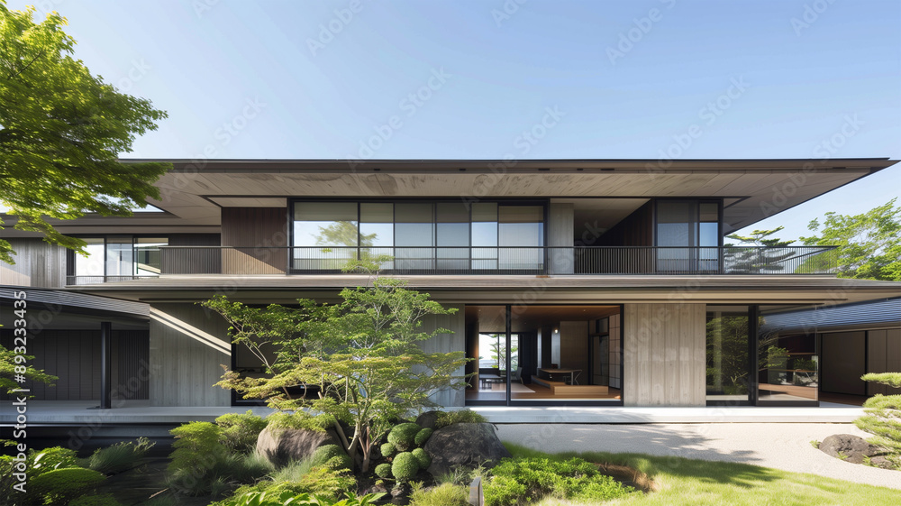 現代的な日本の住宅 コンクリートファサードと幾何学的なデザイン