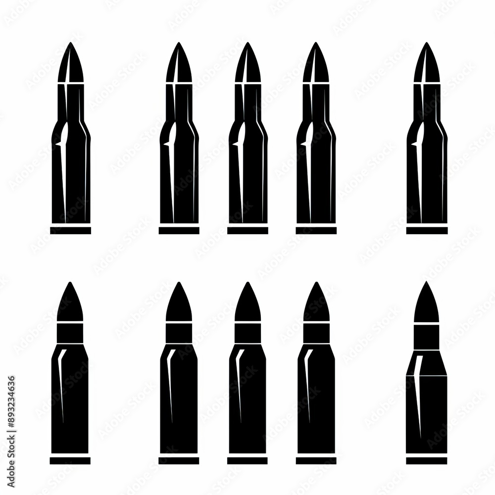 Bullet icon, black shell symbol, military cartridge silhouette, minimal gun sleeve emblem, weapon sign Bullet icon, black shell symbol, military cartridge silhouette, minimal gun sleeve emblem, weapon sign