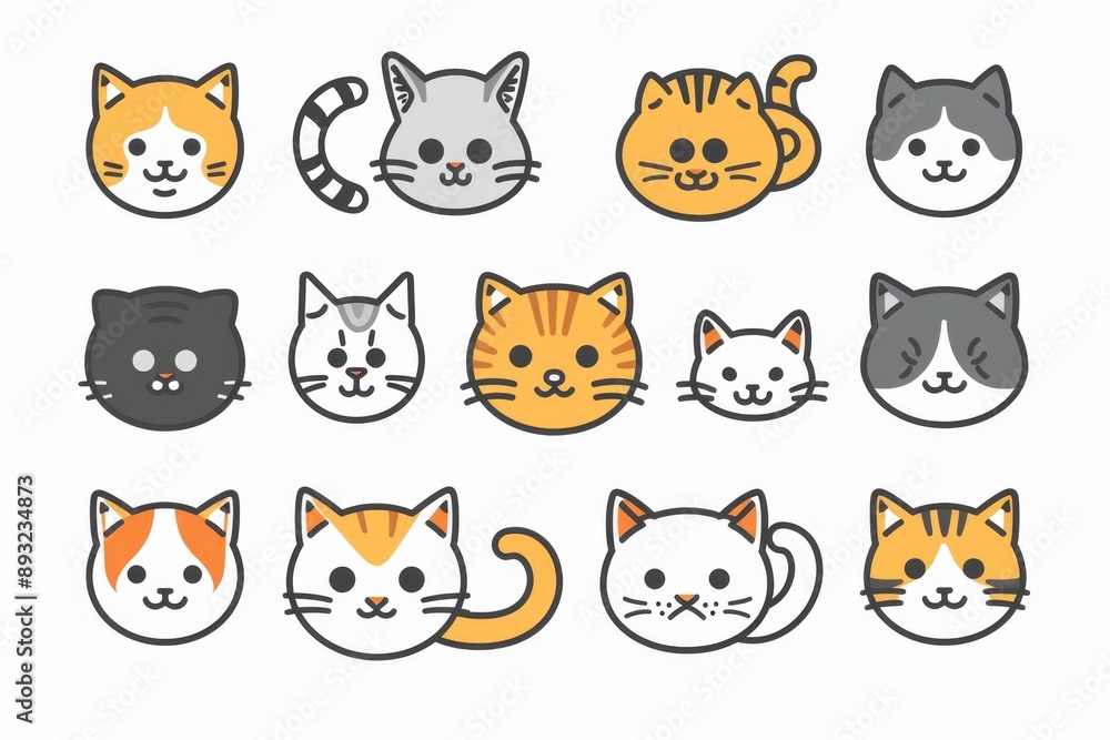 Cat flat icon, minimal kitten symbol, kitty sign isolated, pet pictogram, cat set on white Cat flat icon, minimal kitten symbol, kitty sign isolated, pet pictogram, cat set on white