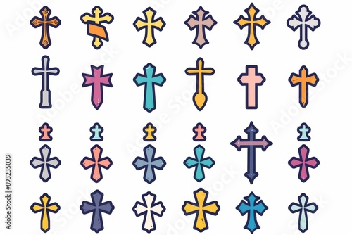 Cross icon, christianity religion symbol, christian sign, cross shape, church emblem, catholicism symbol