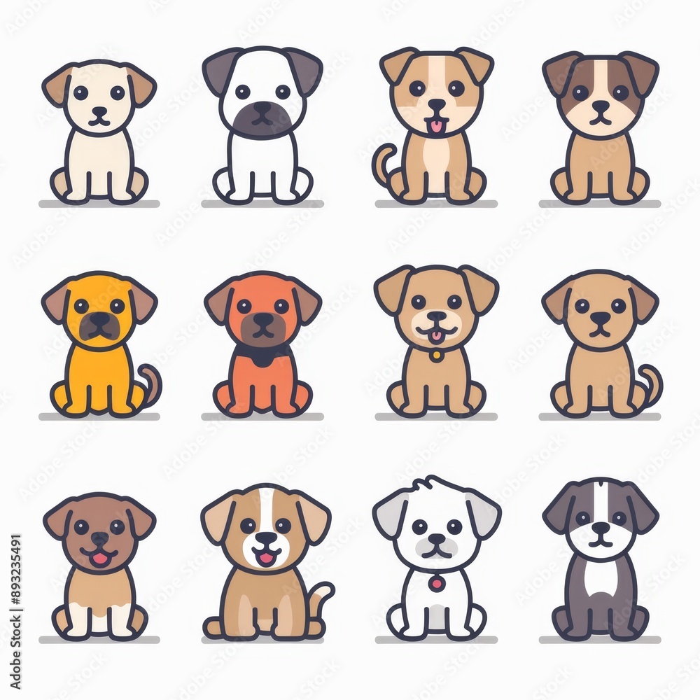 Cute dog icon set, pet animal flat symbols, puppy icons silhouettes, funny dog character pictogram Cute dog icon set, pet animal flat symbols, puppy icons silhouettes, funny dog character pictogram