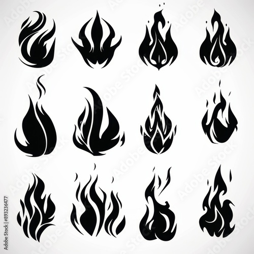 Fire icon, flame bonfire sign, campfire symbol, burn graphic element, fire emblem, grill pictogram