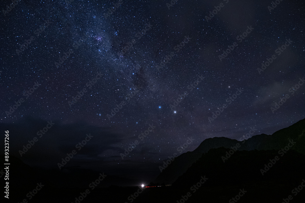 A spectacular view of the Milky Way stretching across the night sky above a mountain range. The scene is perfect for stargazing and experiencing the vastness and beauty of the universe. A spectacular view of the Milky Way stretching across the night sky above a mountain range. The scene is perfect for stargazing and experiencing the vastness and beauty of the universe.