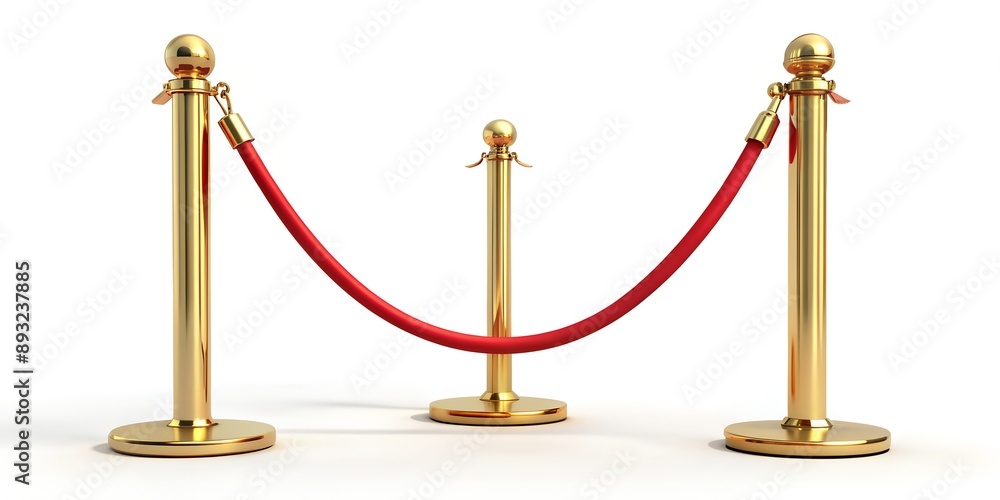 Pair of gold stanchions with red rope Generative AI
