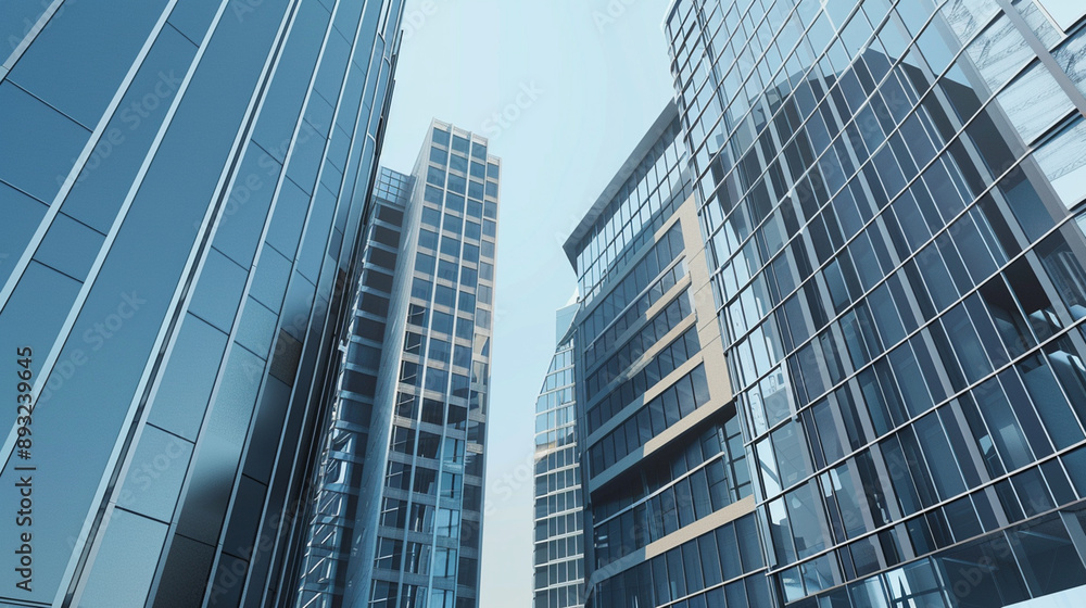 A futuristic skyscraper with a sleek, reflective glass facade rising against a clear blue sky, showcasing modern urban architecture and advanced design A futuristic skyscraper with a sleek, reflective glass facade rising against a clear blue sky, showcasing modern urban architecture and advanced design