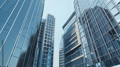 Wallpaper Mural A futuristic skyscraper with a sleek, reflective glass facade rising against a clear blue sky, showcasing modern urban architecture and advanced design Torontodigital.ca