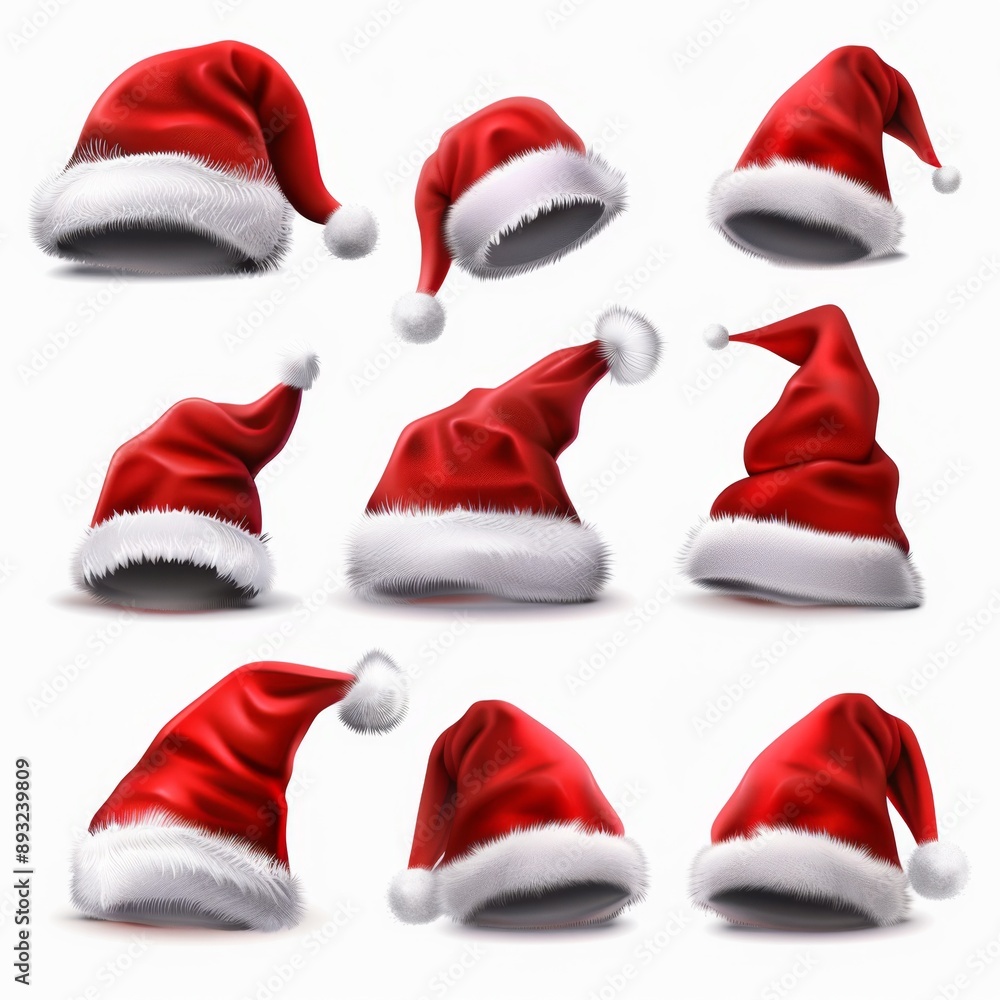 Santa hat icon, christmas hat, santa claus cap , red holiday costume symbol, xmas hat sign on white Santa hat icon, christmas hat, santa claus cap , red holiday costume symbol, xmas hat sign on white