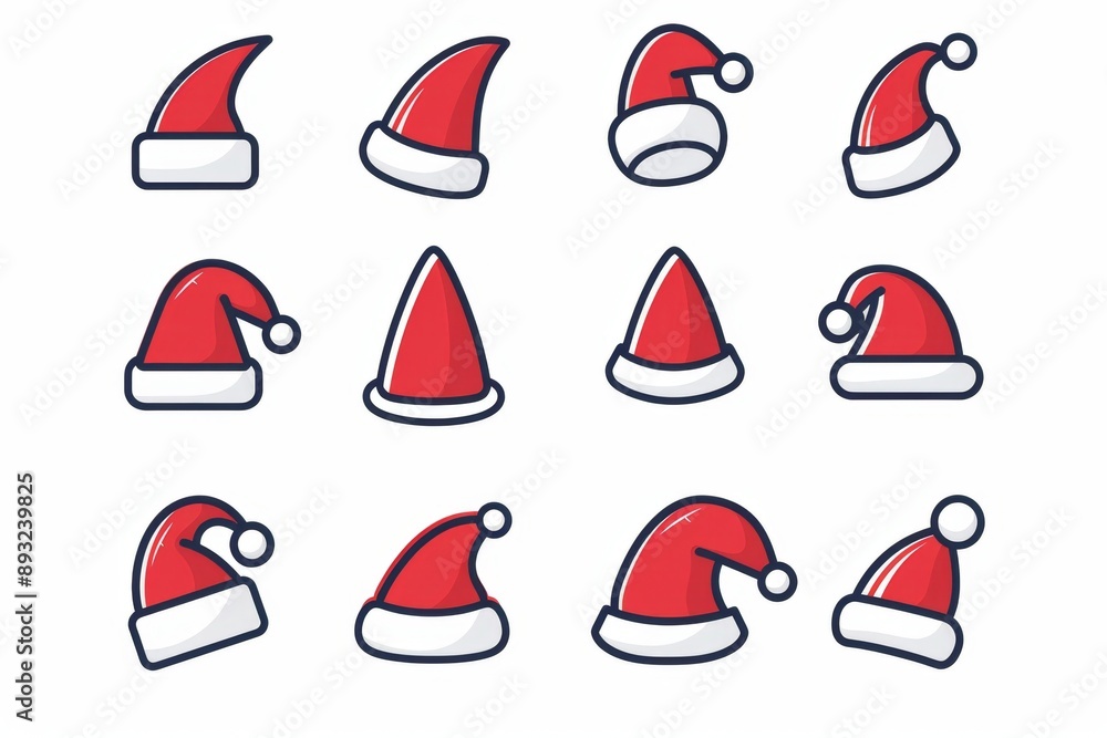 Santa hat icon, christmas hat, santa claus cap, red holiday costume symbol, xmas hat flat sign on white Santa hat icon, christmas hat, santa claus cap, red holiday costume symbol, xmas hat flat sign on white