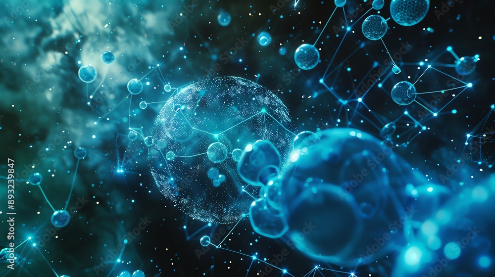 Molecular astrophysics research, analyzing cosmic molecules with futuristic tools, deep space aesthetic Molecular astrophysics research, analyzing cosmic molecules with futuristic tools, deep space aesthetic