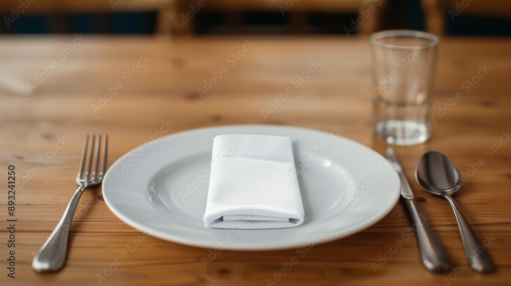 Overhead shot of a cloth napkin folded on an empty dining table, with significant empty space around it, photorealistic, soft light, detailed textures, simple and elegant Overhead shot of a cloth napkin folded on an empty dining table, with significant empty space around it, photorealistic, soft light, detailed textures, simple and elegant