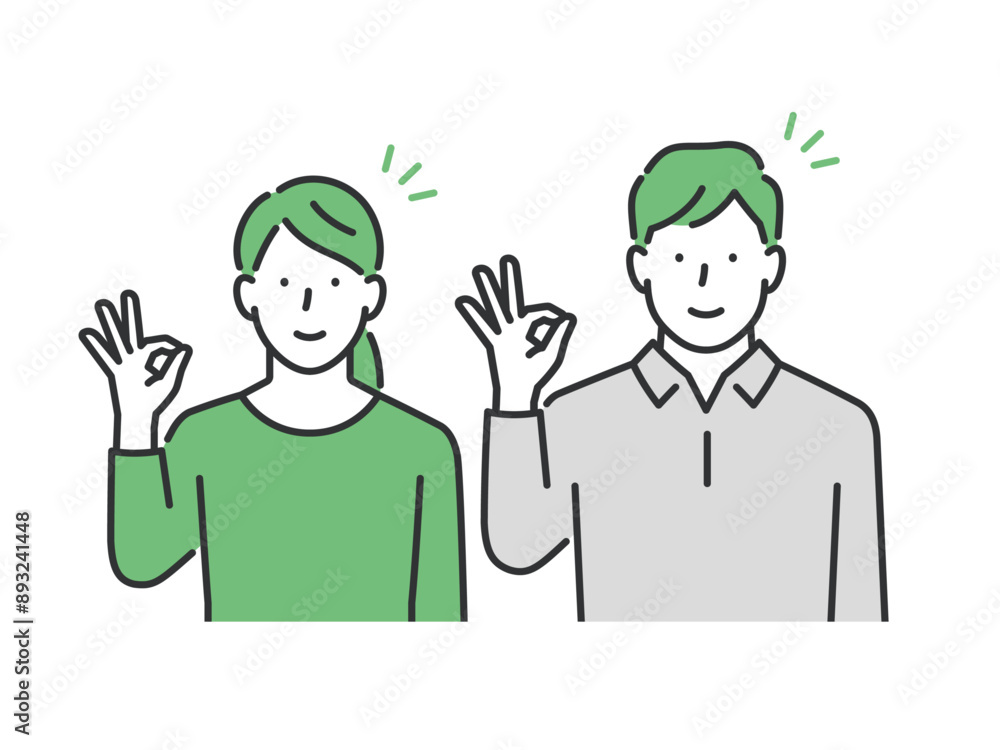 OKサインをする私服の男女セット