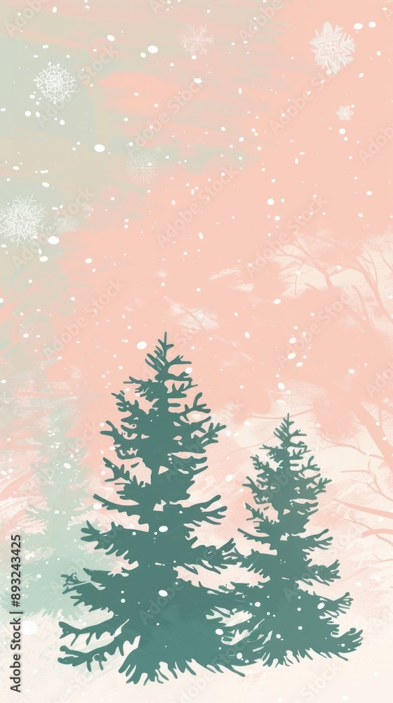 Winter Wonderland: Snowfall Over Pine Trees Winter Wonderland: Snowfall Over Pine Trees
