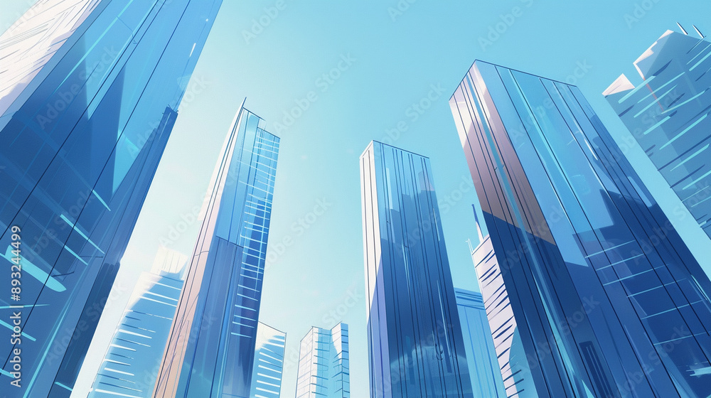 A futuristic skyscraper with a sleek, reflective glass facade rising against a clear blue sky, showcasing modern urban architecture and advanced design A futuristic skyscraper with a sleek, reflective glass facade rising against a clear blue sky, showcasing modern urban architecture and advanced design