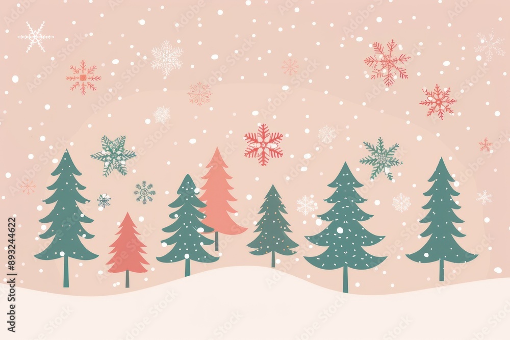 Snowy Winter Forest with Pastel Christmas Trees Snowy Winter Forest with Pastel Christmas Trees
