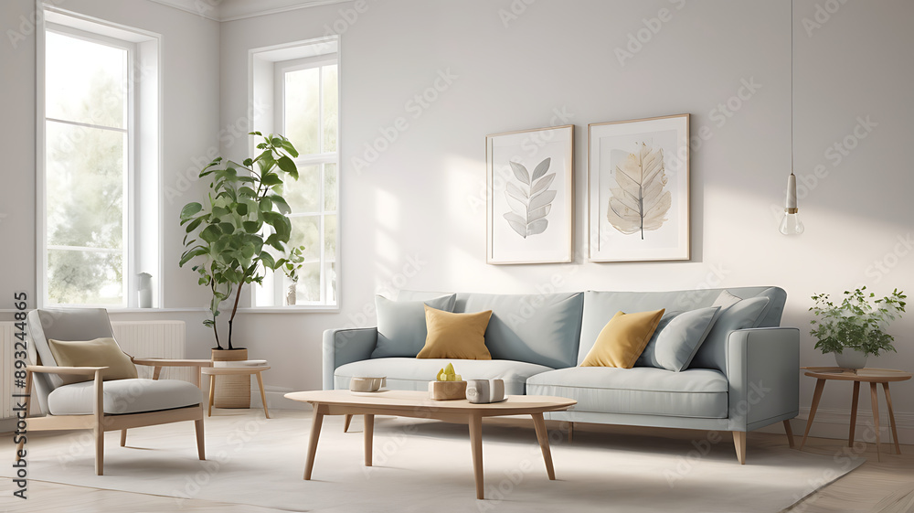 A Scandinavian-style sofa in a bright, airy living room, symbolizing simplicity and natural beauty. A Scandinavian-style sofa in a bright, airy living room, symbolizing simplicity and natural beauty.