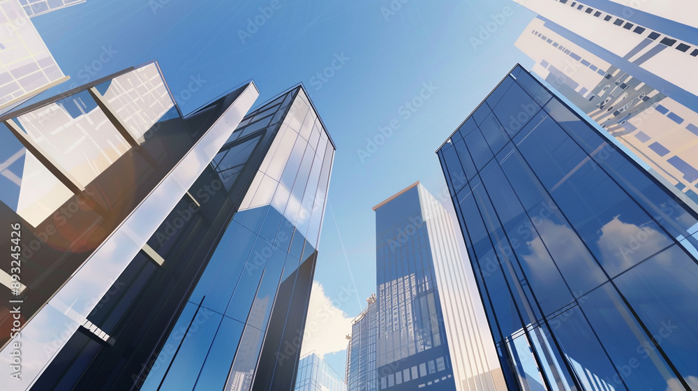 A futuristic skyscraper with a sleek, reflective glass facade rising against a clear blue sky, showcasing modern urban architecture and advanced design A futuristic skyscraper with a sleek, reflective glass facade rising against a clear blue sky, showcasing modern urban architecture and advanced design