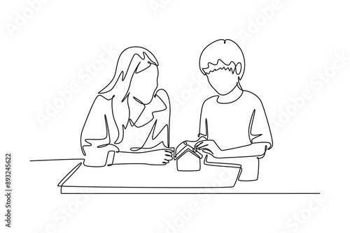 Parent-child relationship, communication concept. Single line draw design vector graphic illustration.