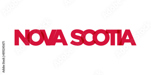 Nova Scotia in the Canada emblem. The design features a geometric style, vector illustration with bold typography in a modern font. The graphic slogan lettering.