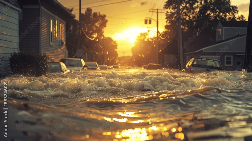 A Flooded Street With Cars Parked on the Side of the Road - Generative AI A Flooded Street With Cars Parked on the Side of the Road - Generative AI