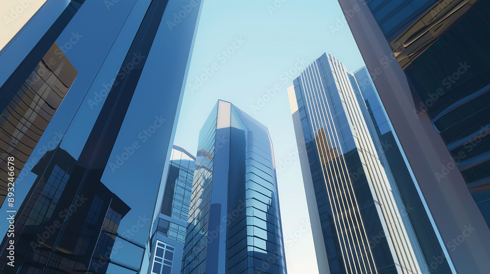 A futuristic skyscraper with a sleek, reflective glass facade rising against a clear blue sky, showcasing modern urban architecture and advanced design A futuristic skyscraper with a sleek, reflective glass facade rising against a clear blue sky, showcasing modern urban architecture and advanced design