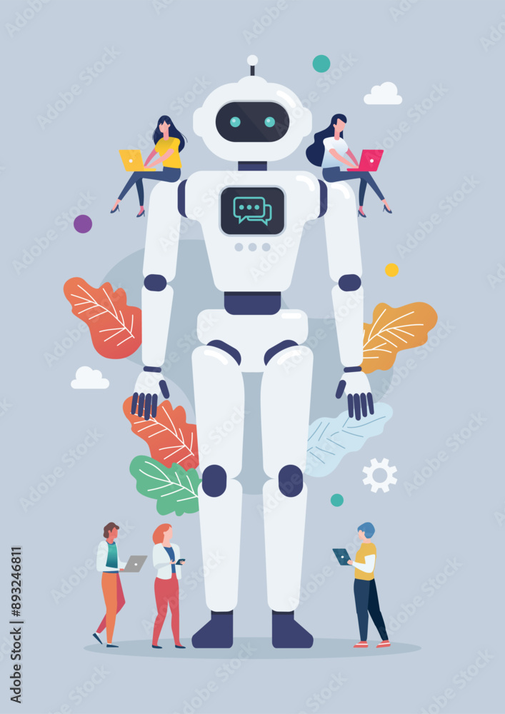 Tiny people with android robot Tiny people with android robot