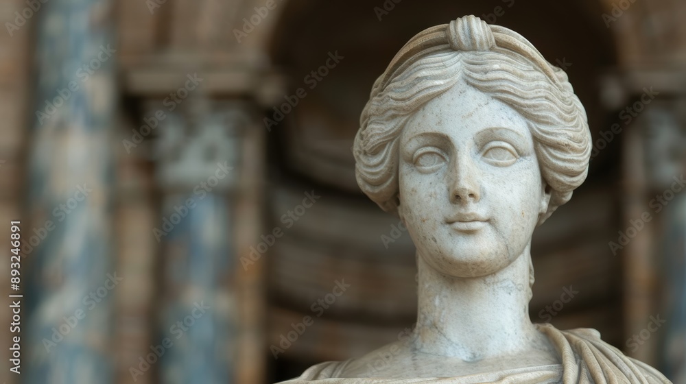 Elegant marble statue of a woman with flowing hair Elegant marble statue of a woman with flowing hair