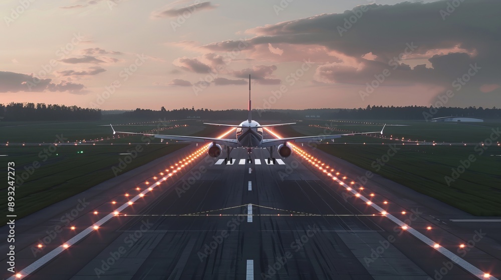 Fototapeta premium An aircraft approaching a runway.